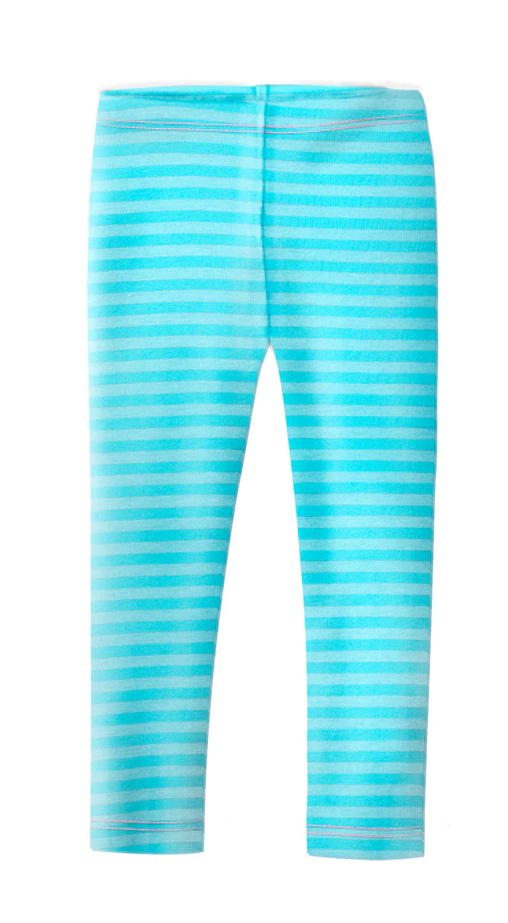 Girls Soft Stripe Leggings  | Turquoise - Drispect