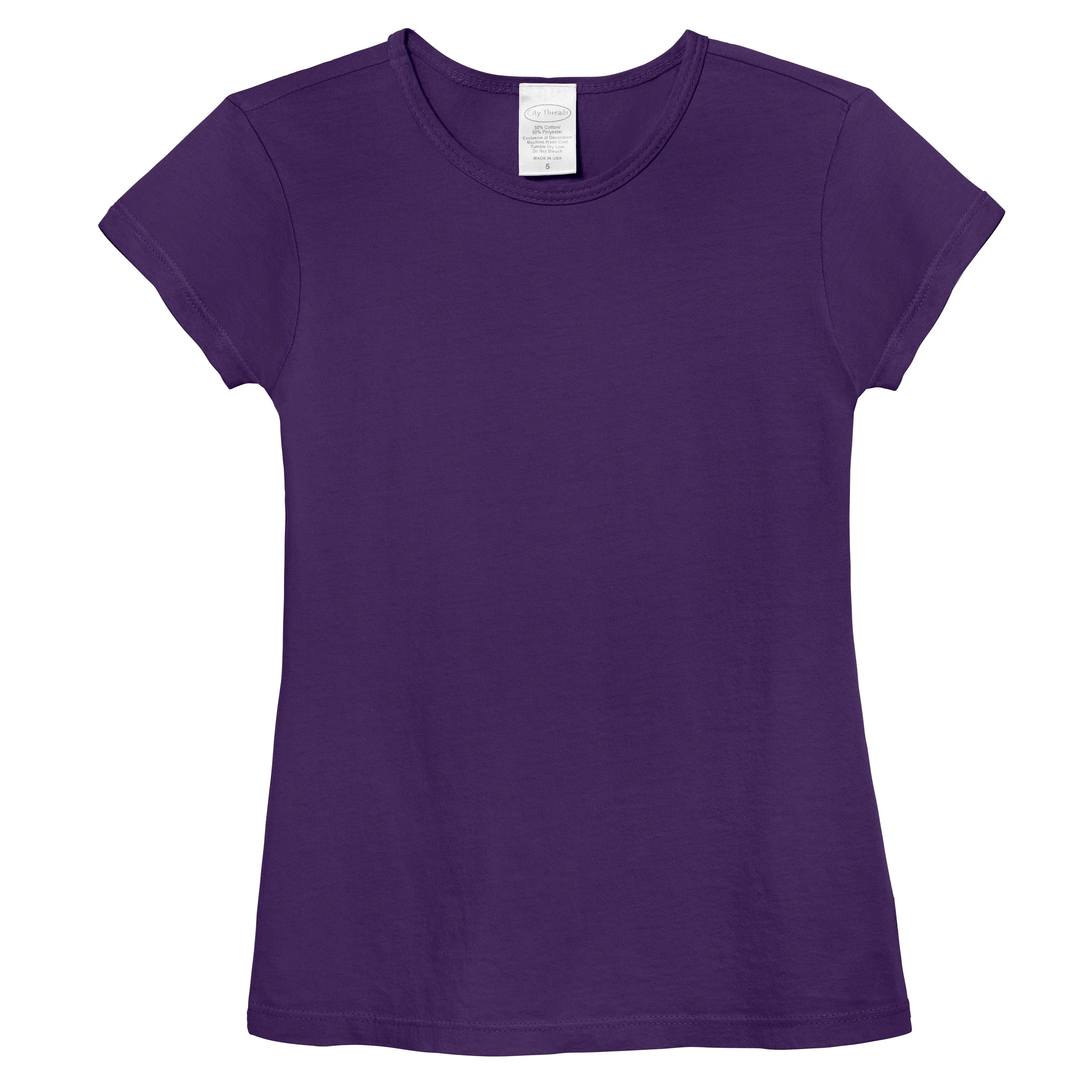Girls Soft Cotton Jersey Cap Sleeve Crew Tee | Purple - Drispect