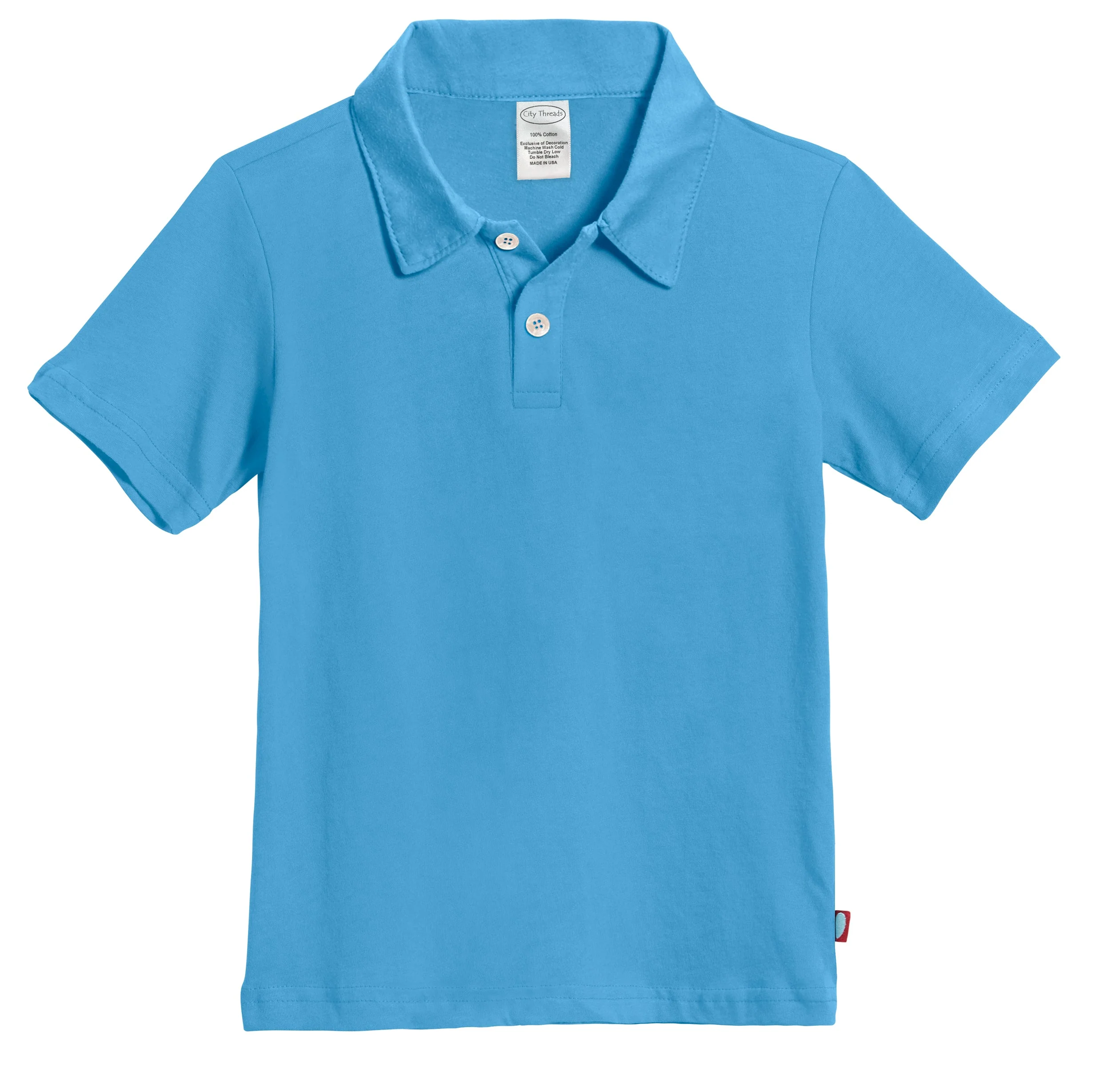 Boys Soft Cotton Jersey 2-Button Short Sleeve Polo Shirt | Sea - Drispect
