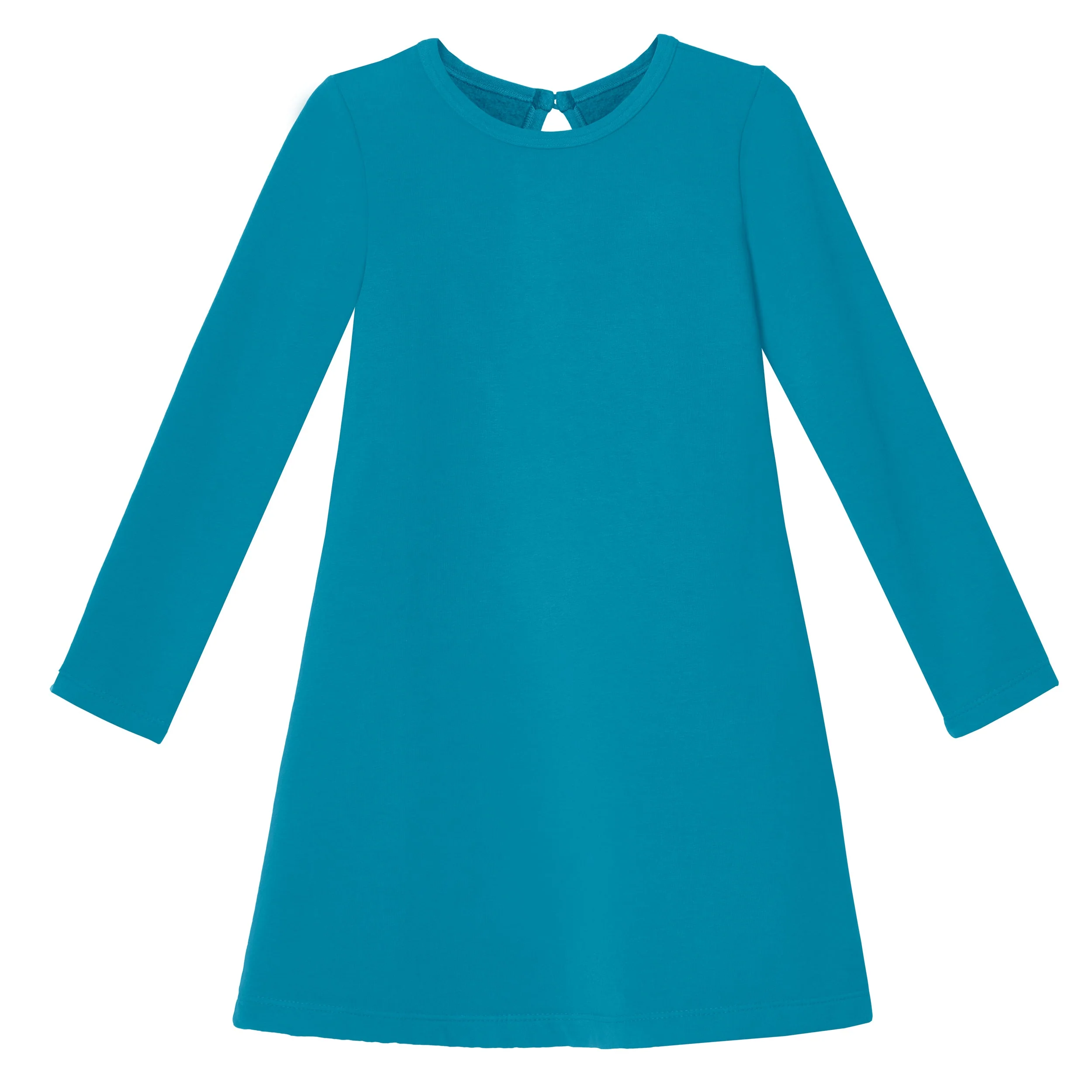 Girls Lightweight Soft Cotton Fleece A-Line Dress| Teal - Drispect