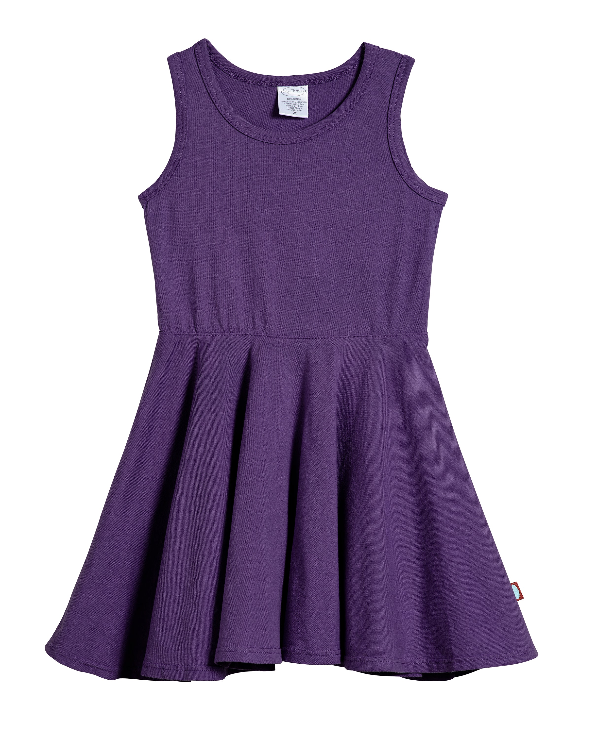Girls Soft Cotton Jersey Twirly Tank Dress  | Purple - Drispect