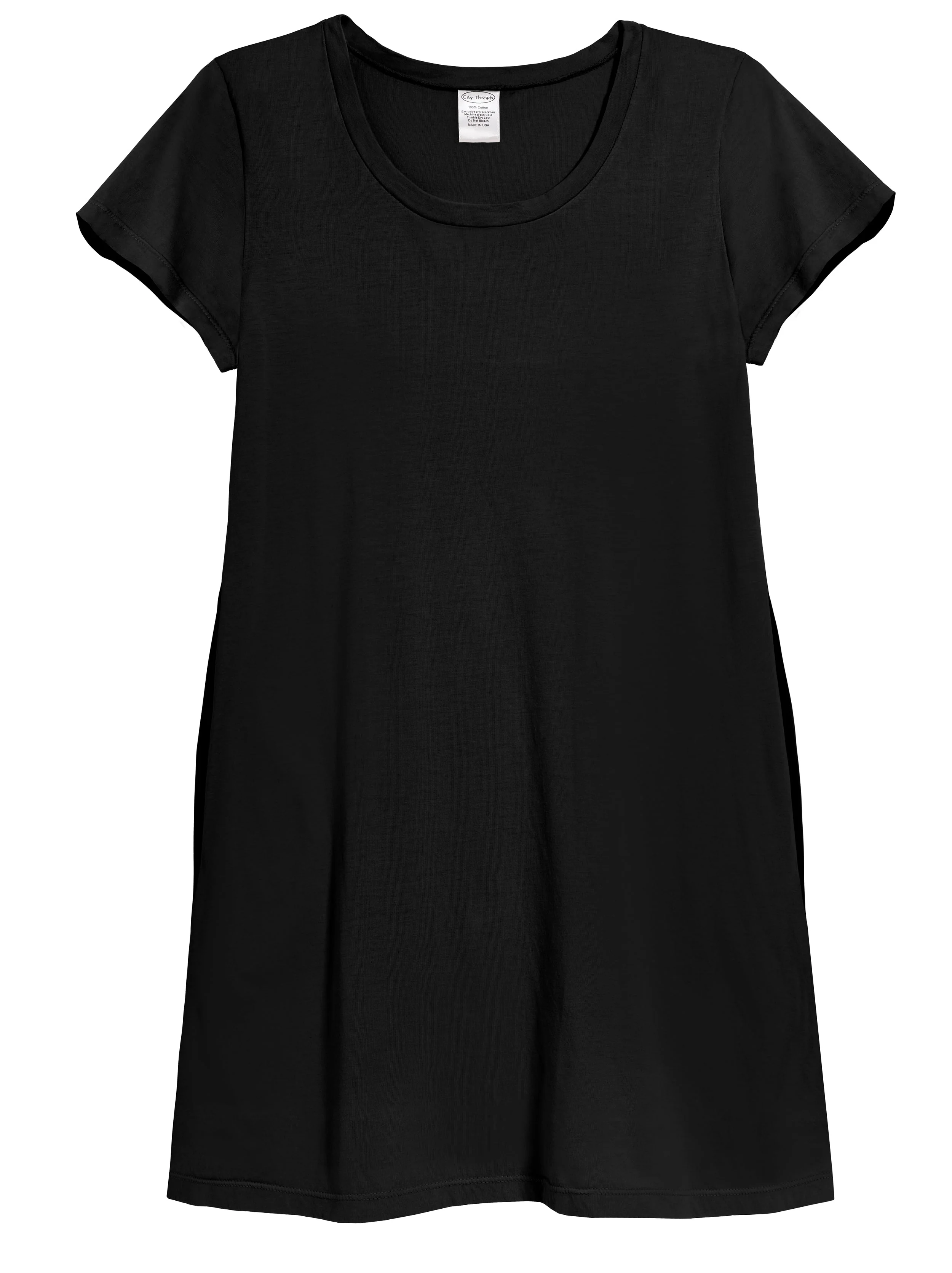 Women's Soft Supima Cotton Easy Cover-Up T-Shirt Pocket Dress | Black - Drispect
