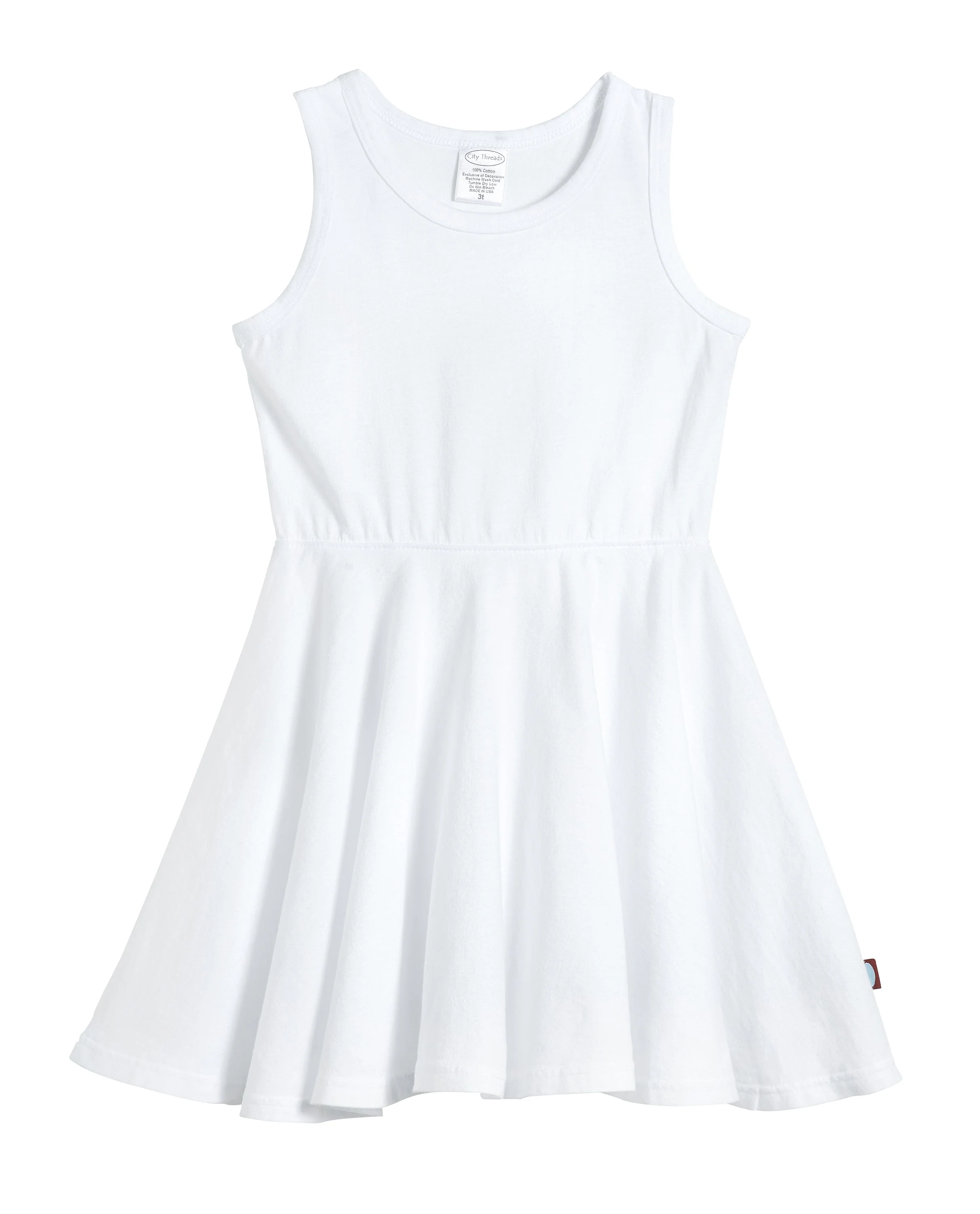 Girls Soft Cotton Jersey Twirly Tank Dress  | White - Drispect