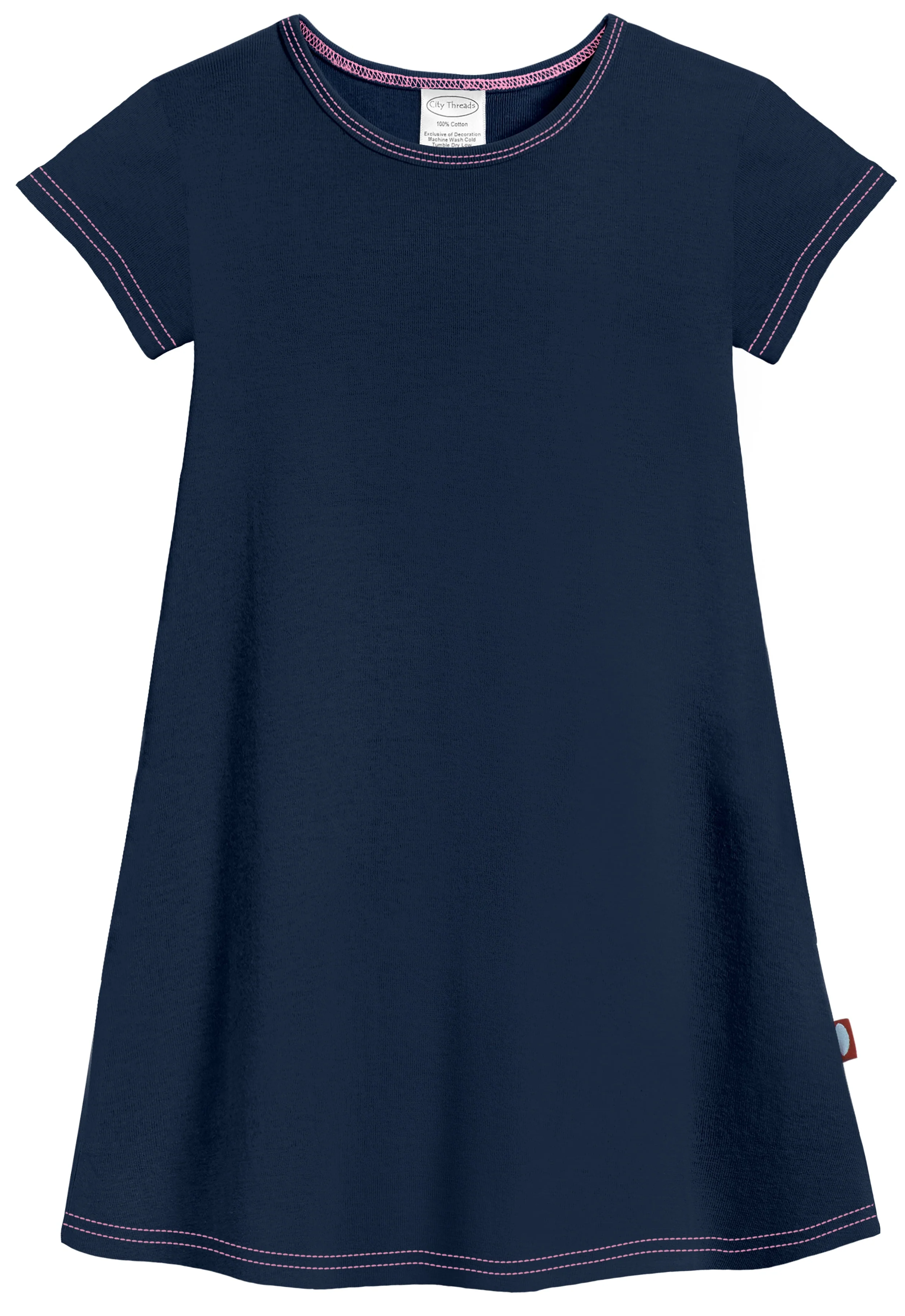 Girls Soft Cotton Jersey Cap Sleeve Dress | Navy - Drispect