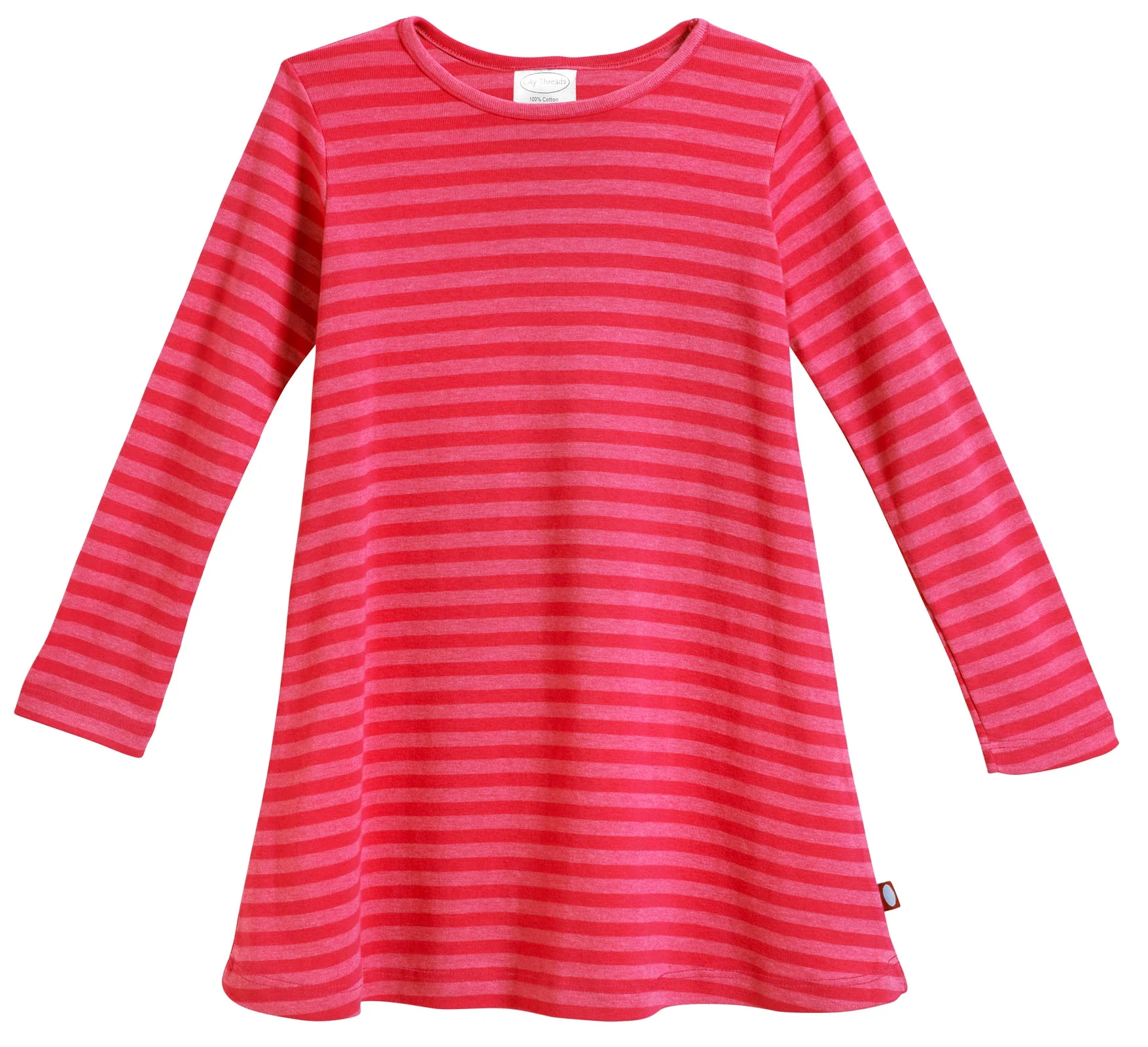Girls Striped Long Sleeve Dress-Seconds| Damage - Candy Apple - Drispect
