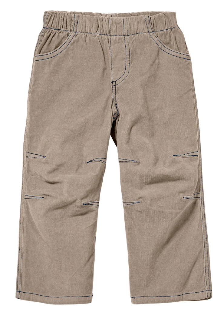 Soft Stretch Cord Pants With Knee Articulation - Contrast Stitch | Khaki Brown - Drispect