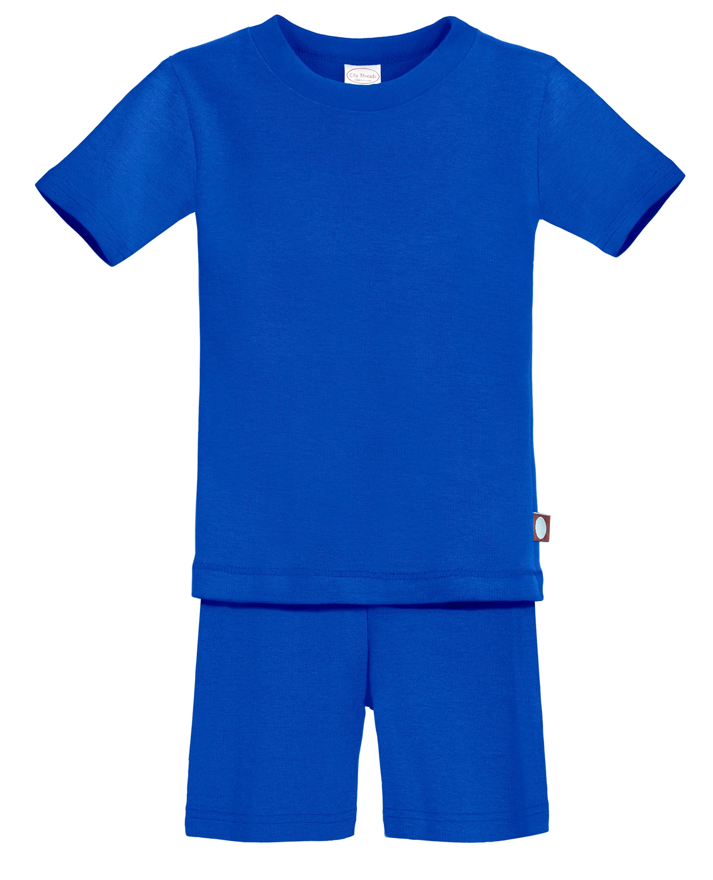 Boys and Girls Soft Organic Cotton Short Sleeve Snug Fit Pajama Set | Crayon Blue - Drispect