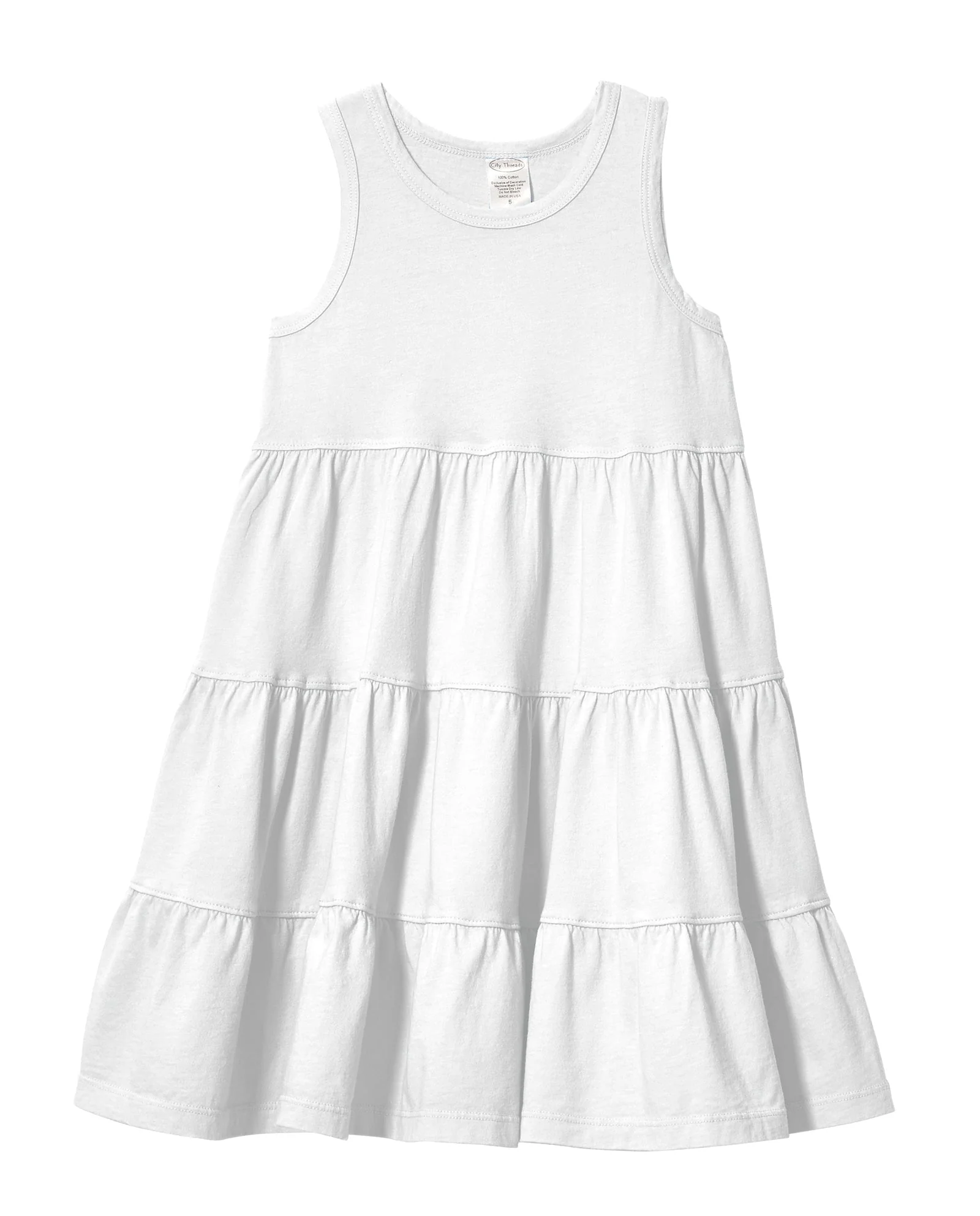 Girls Soft Cotton Jersey Tiered Tank Dress | White - Drispect