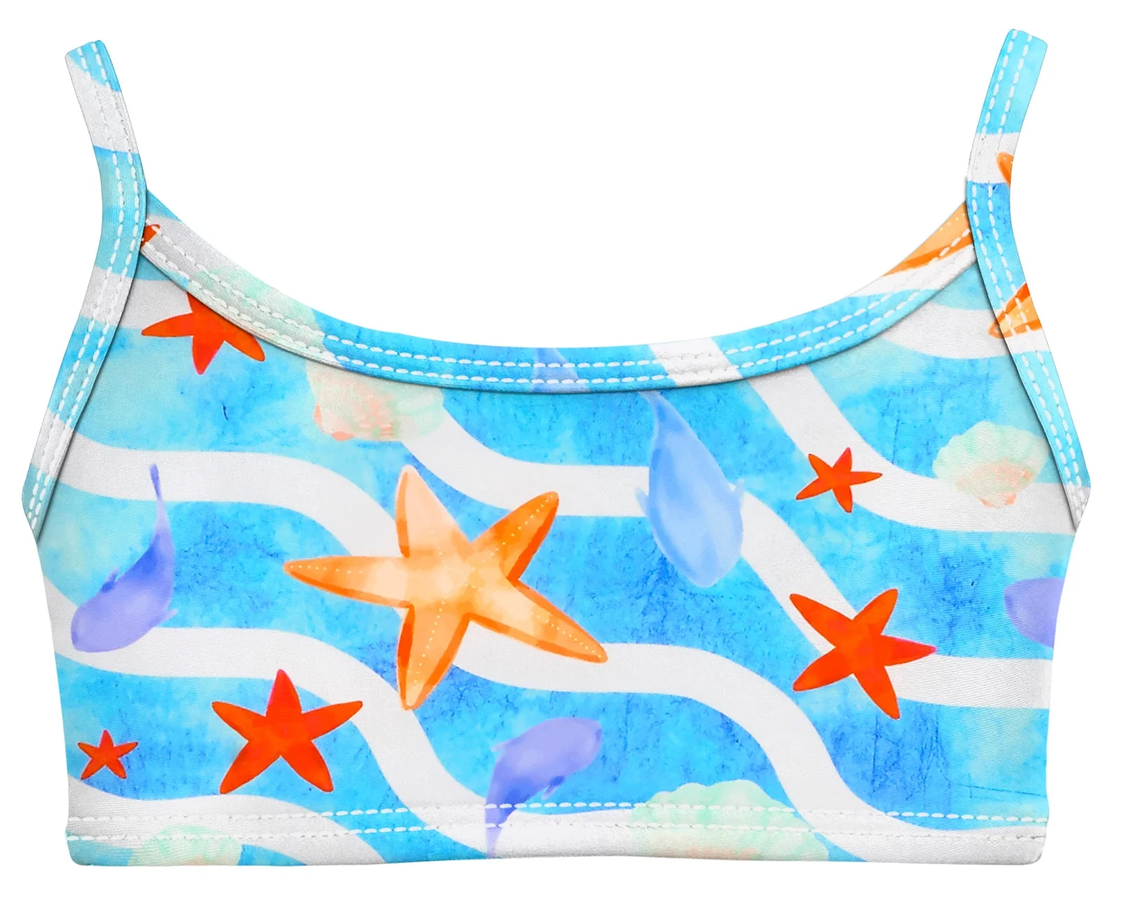 Girls UPF 50+ Printed Bikini Swim Top  | Marine Life - Drispect