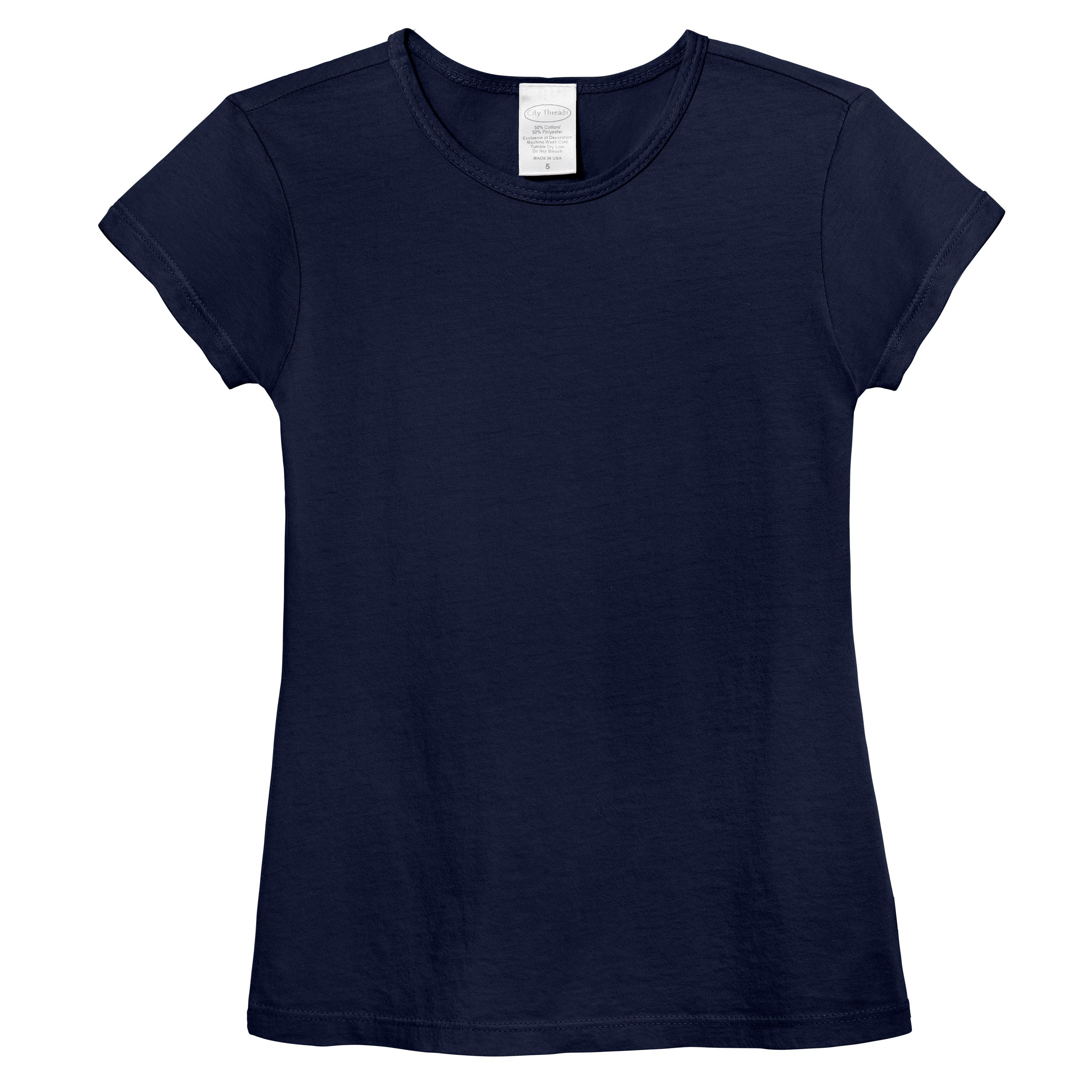 Girls Soft Organic Cotton Jersey Cap Sleeve Crew Tee | Navy - Drispect