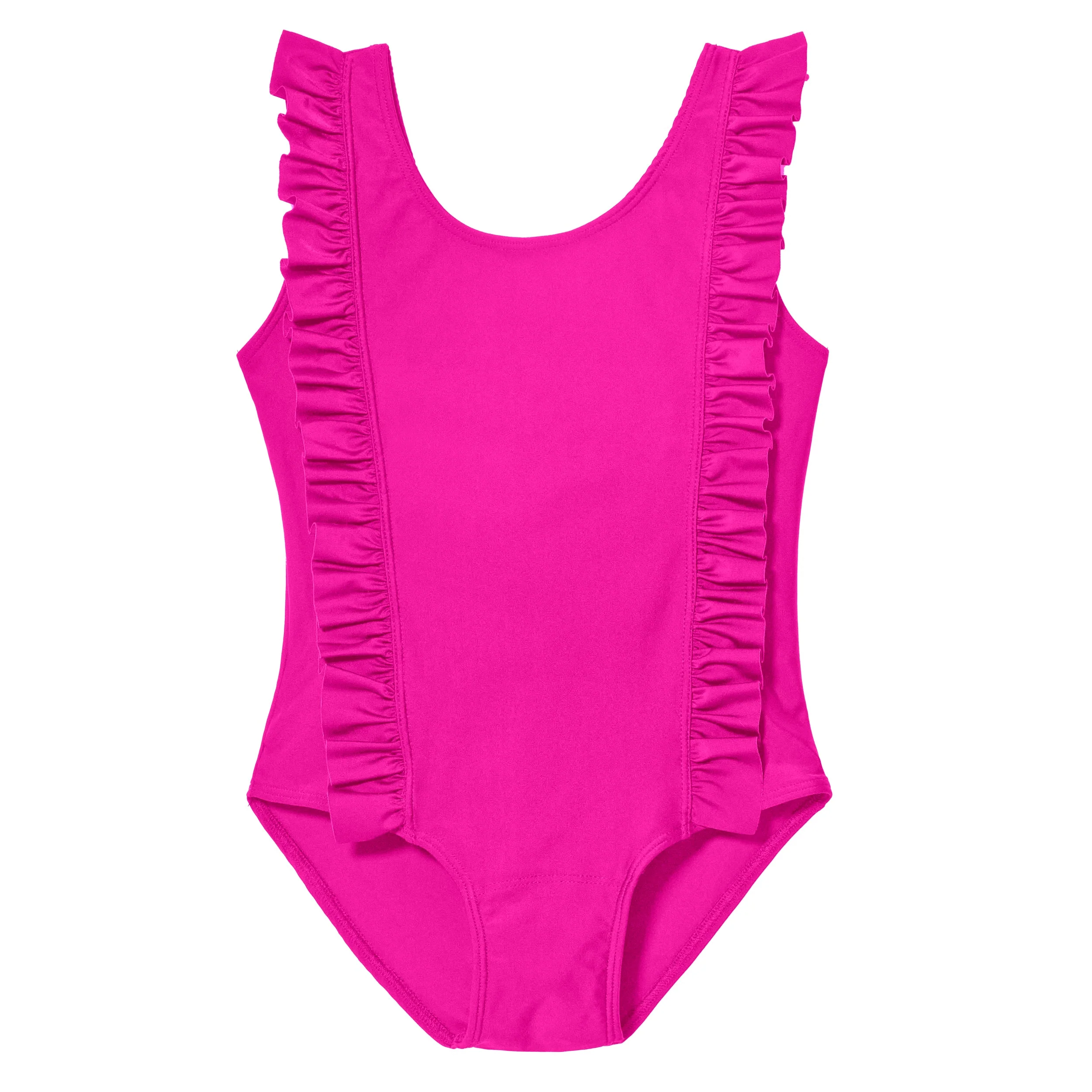 Girls UPF 50+ One-Piece Ruffle Front Swimsuit  | Hot Pink - Drispect