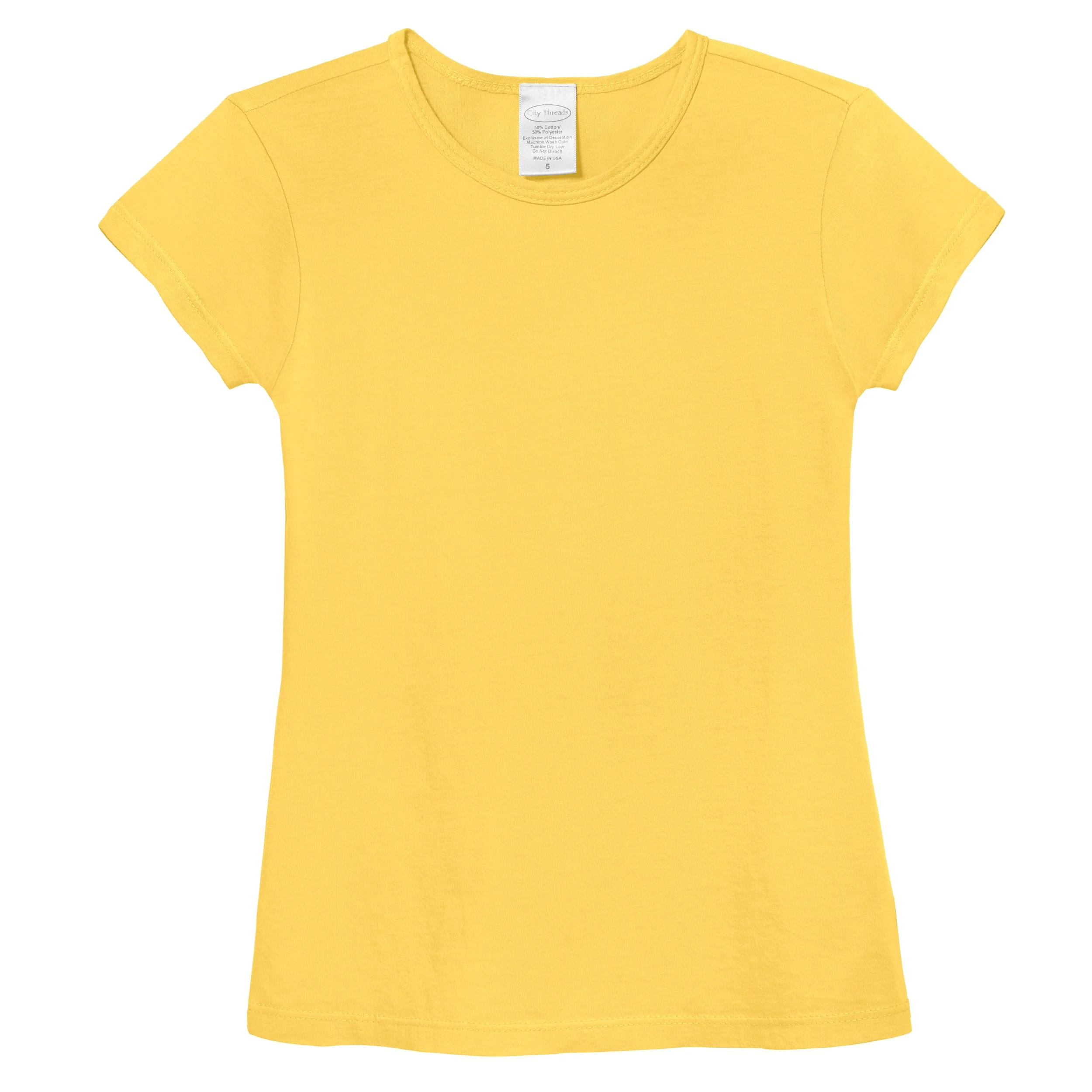 Girls Soft Organic Cotton Jersey Cap Sleeve Crew Tee | Yellow - Drispect