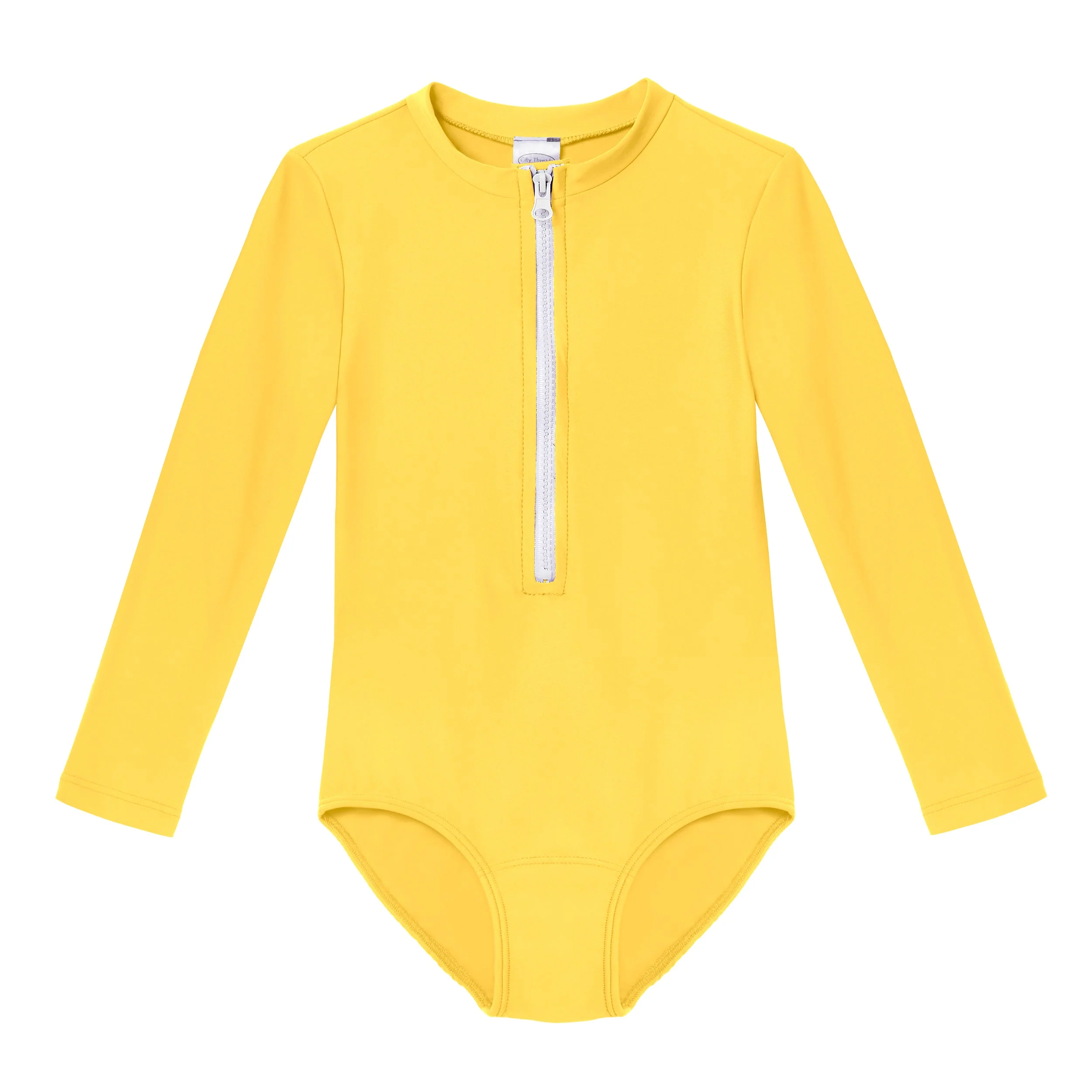 Girls UPF 50+ One-Piece Long Sleeve Swimsuit | Yellow - Drispect