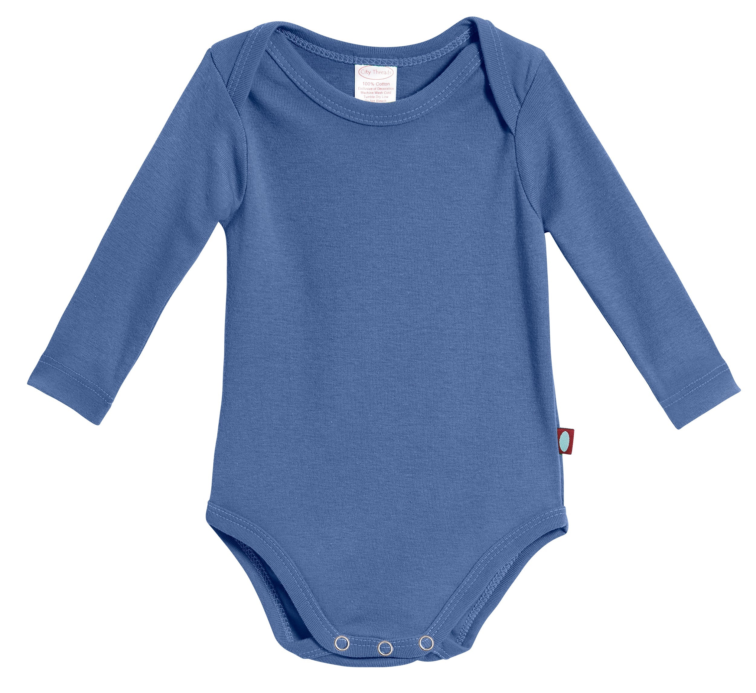 Super-Soft Organic Cotton Baby Rib Long Sleeve Snap Onesie| Smurf - Drispect
