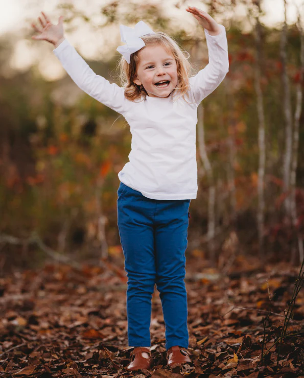 Girls Soft Cotton UPF 50+ Jersey Pocket Pants | White - Drispect