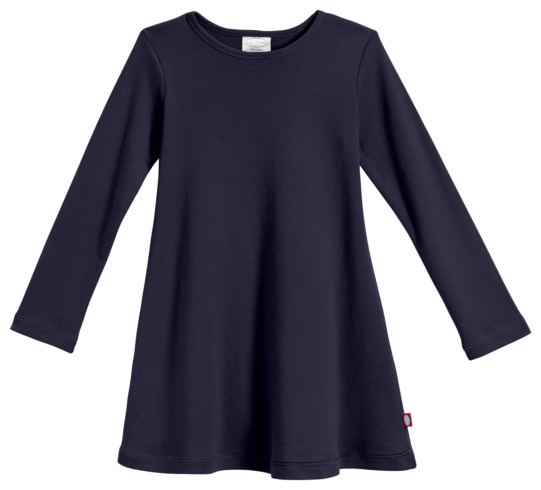 Girls Soft Cotton Long Sleeve Baby Rib Dress | Navy - Drispect