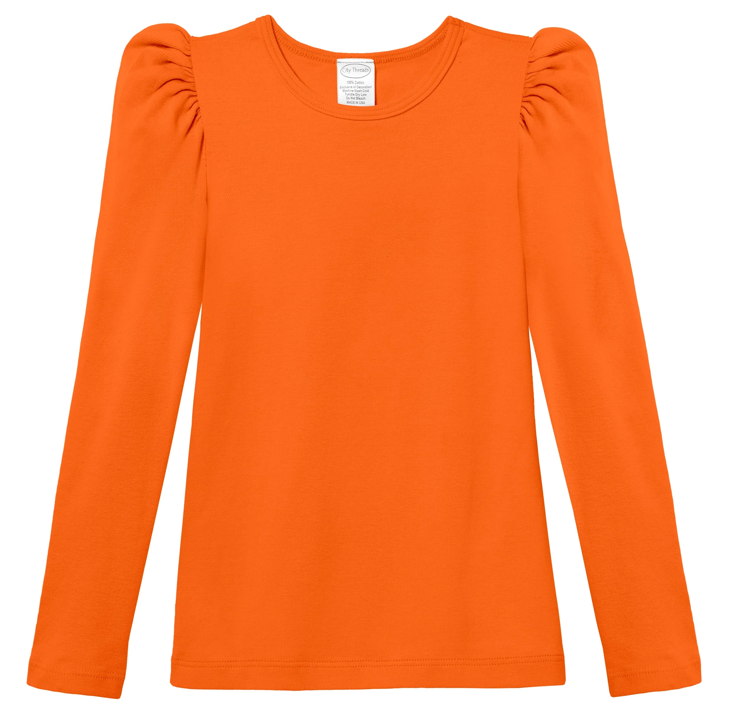 Girls Soft Cotton Puff Long Sleeve Tee | Orange - Drispect