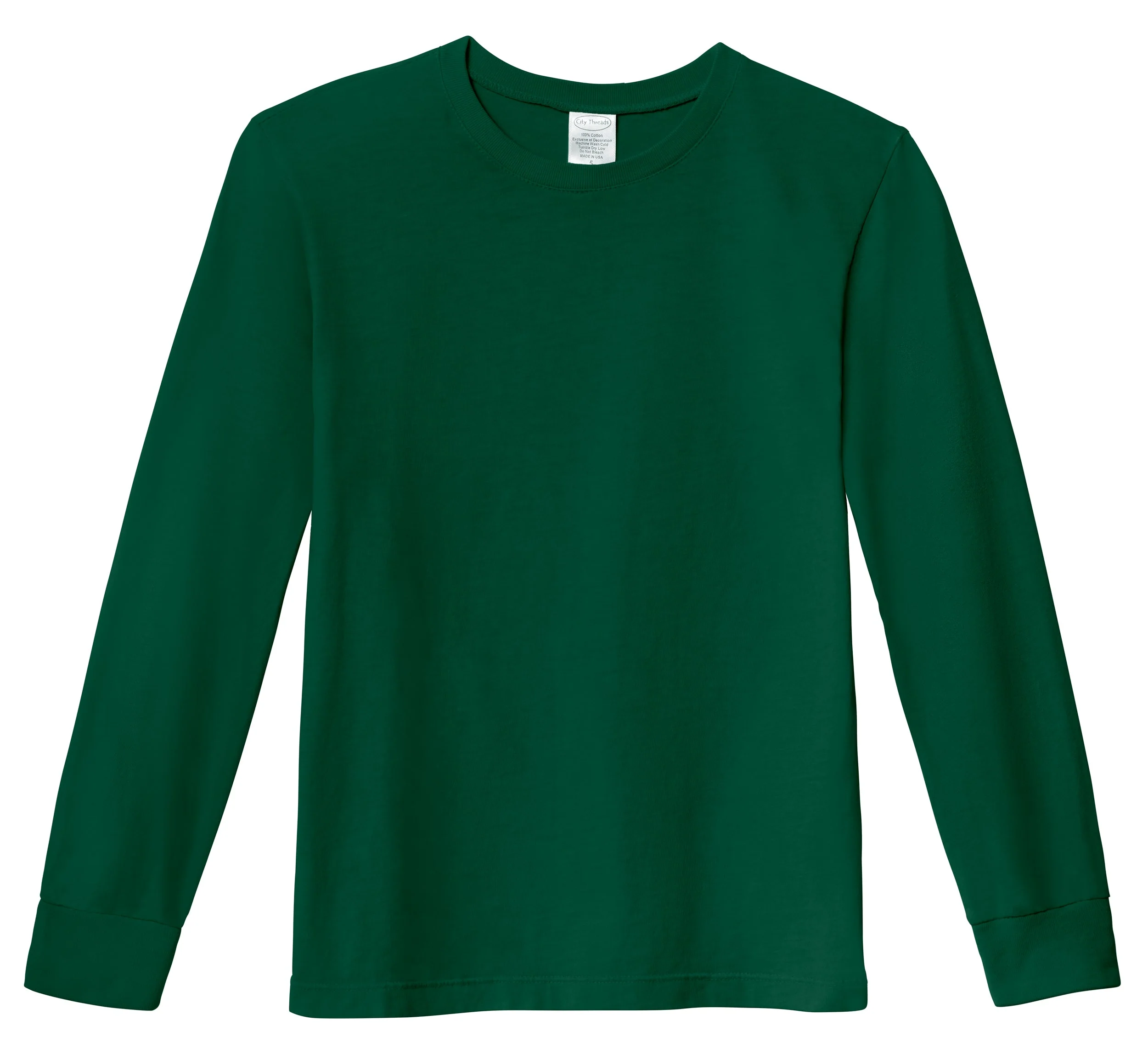 Boys Soft 100% Cotton Medium-Weight Long Sleeve Tee With Cuffs| Forest Green - Drispect