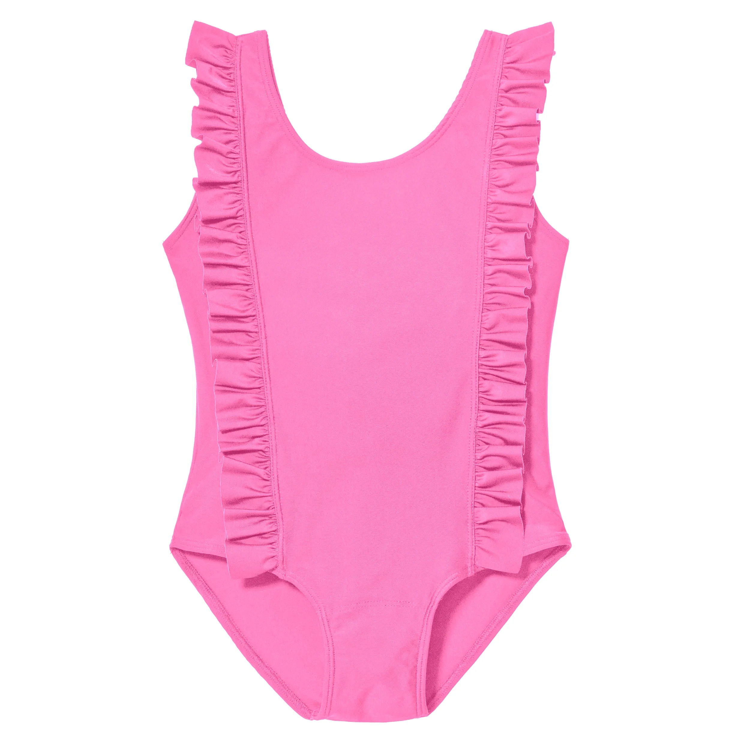 Girls UPF 50+ One-Piece Ruffle Front Swimsuit  | Medium Pink - Drispect