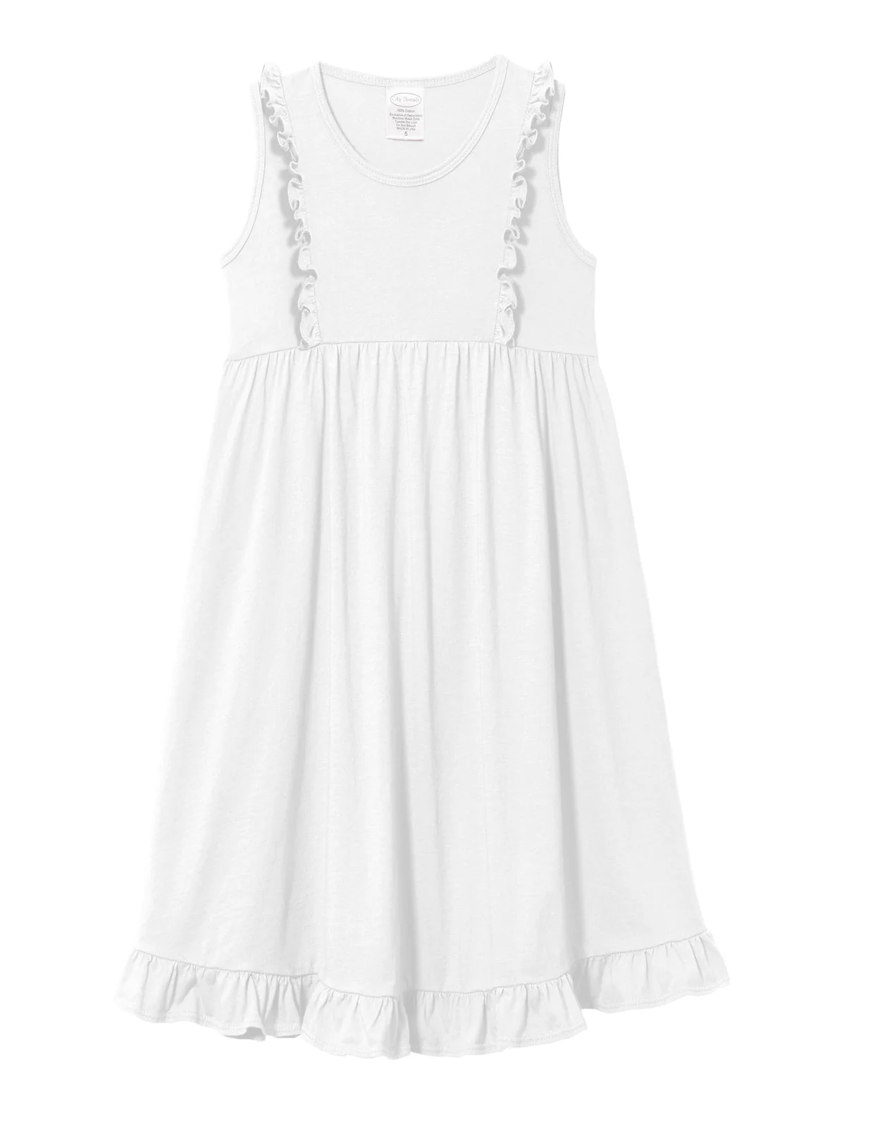 Girls Soft Cotton Jersey Flutter Tank Dress | White - Drispect