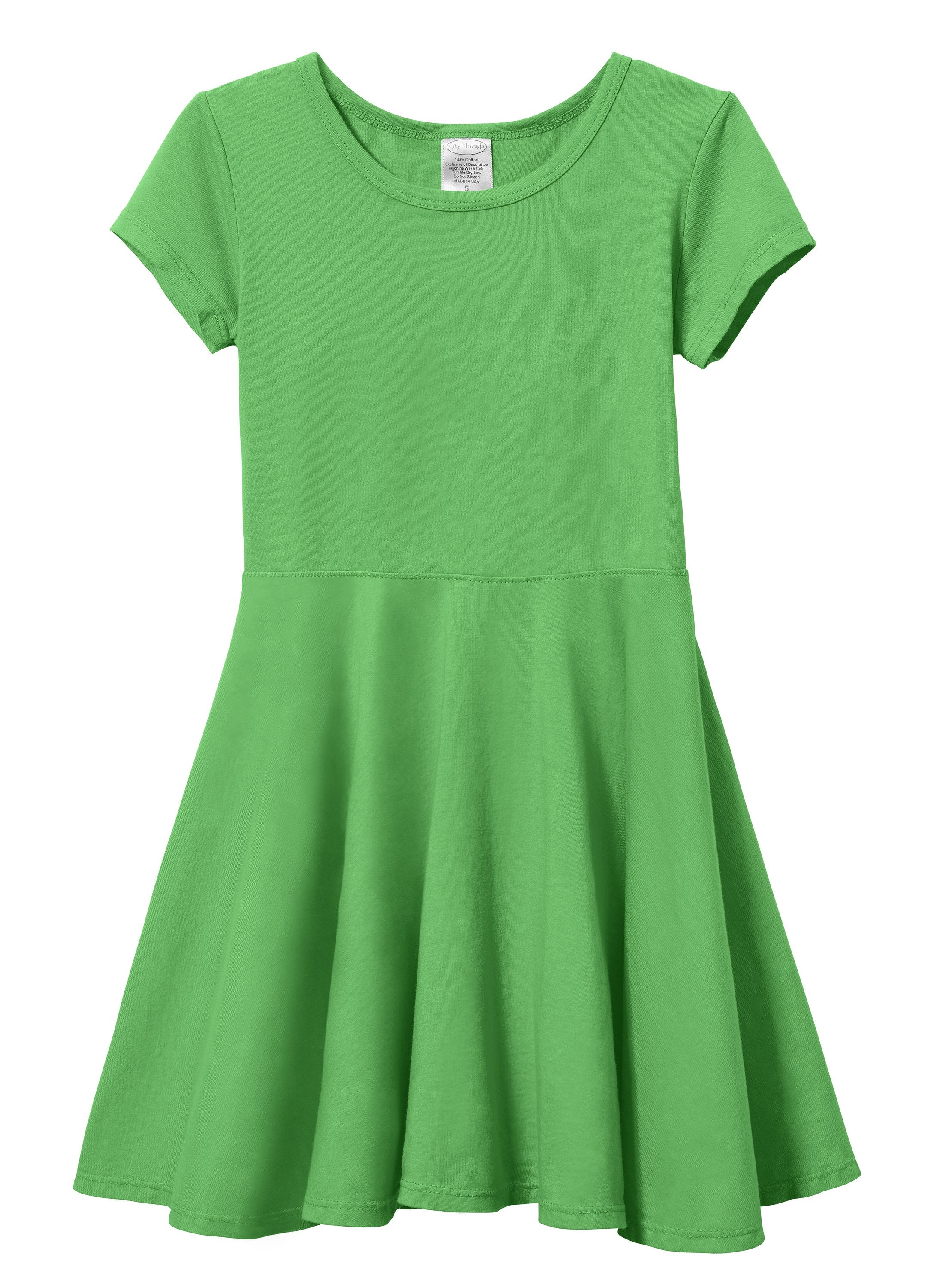 Girls Soft Cotton Jersey Short Sleeve Twirly Dress | Elf Green - Drispect
