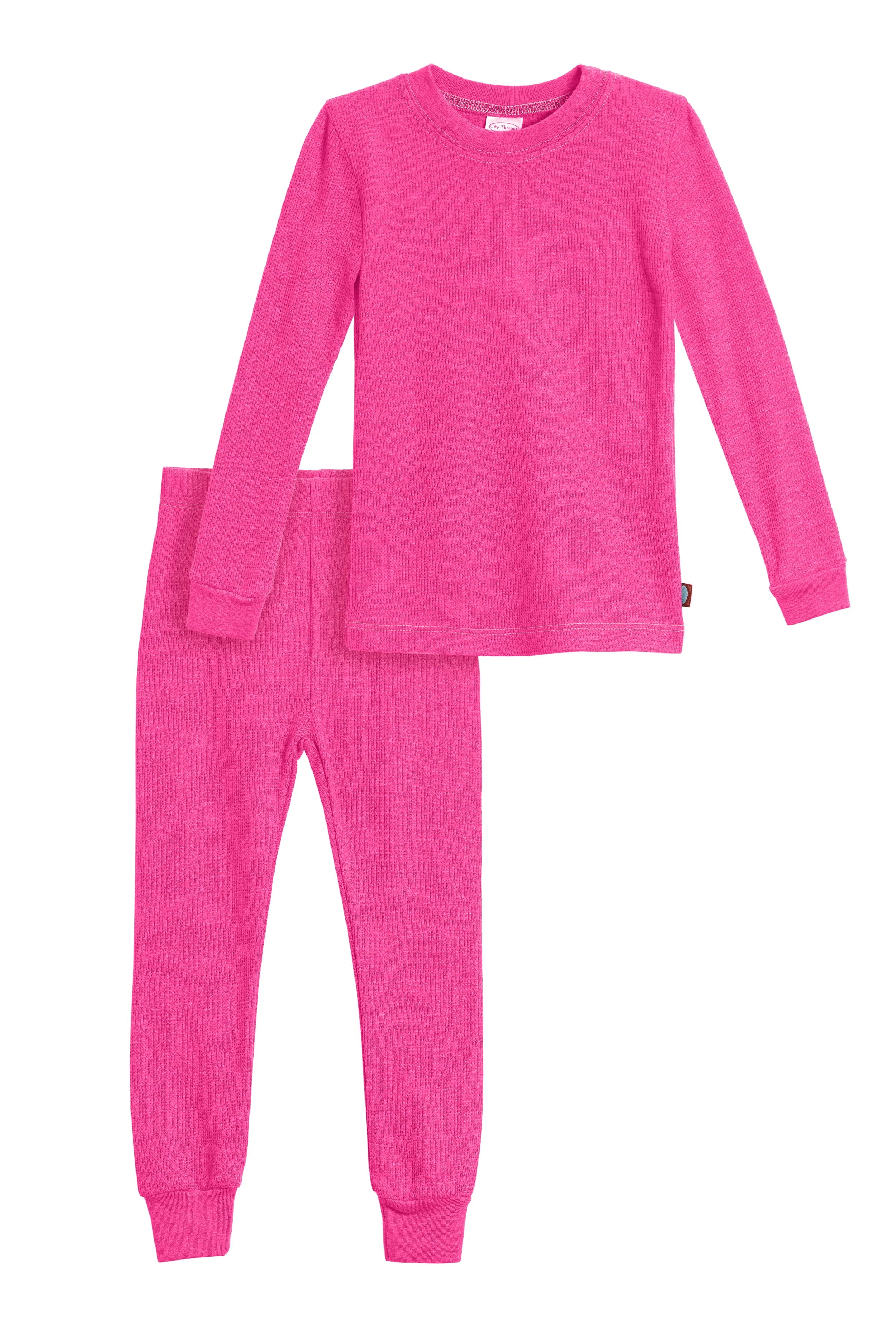 Girls Soft & Cozy Thermal 2-Piece Long Johns | Hot Pink w- Light Pink Stitch - Drispect