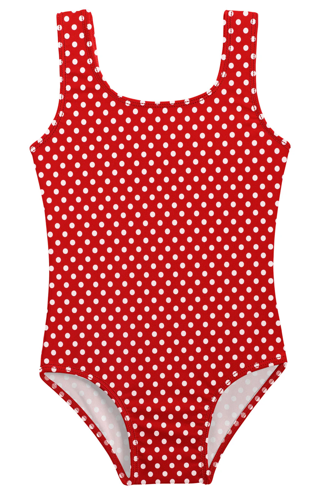 Girls UPF 50+ One Piece Swimsuit | Red w- White Polka Dot - Drispect
