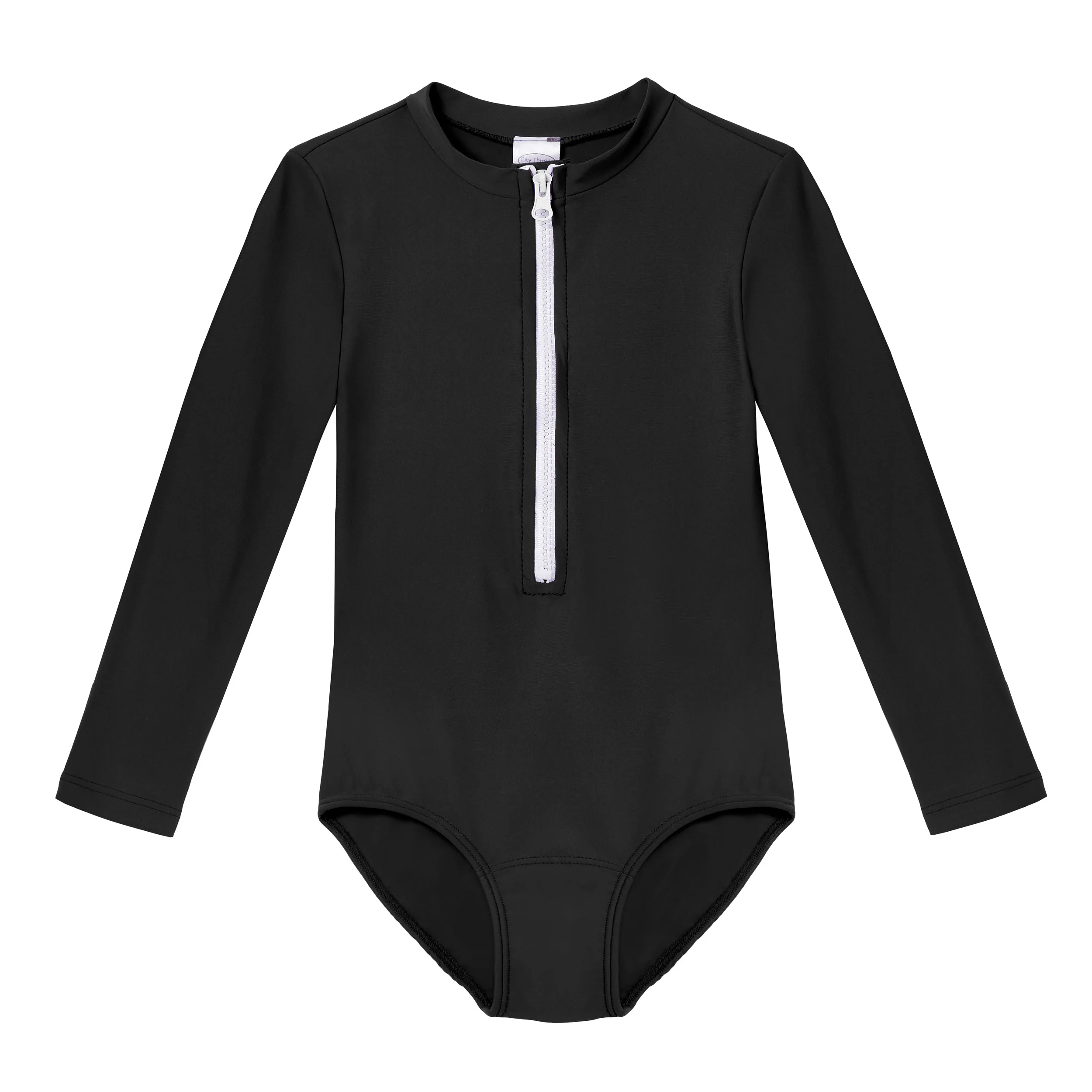 Girls UPF 50+ One-Piece Long Sleeve Swimsuit | Black - Drispect