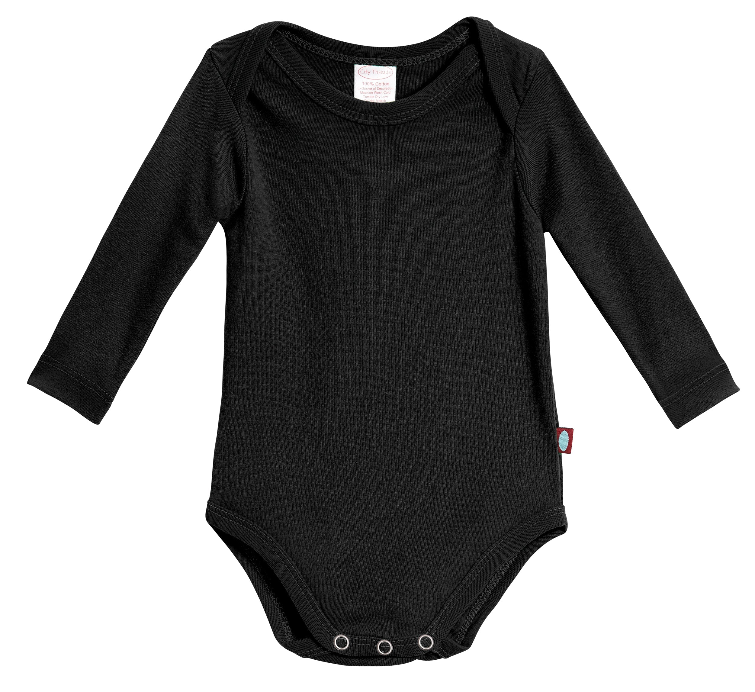 Super-Soft Organic Cotton Baby Rib Long Sleeve Snap Onesie| Black - Drispect