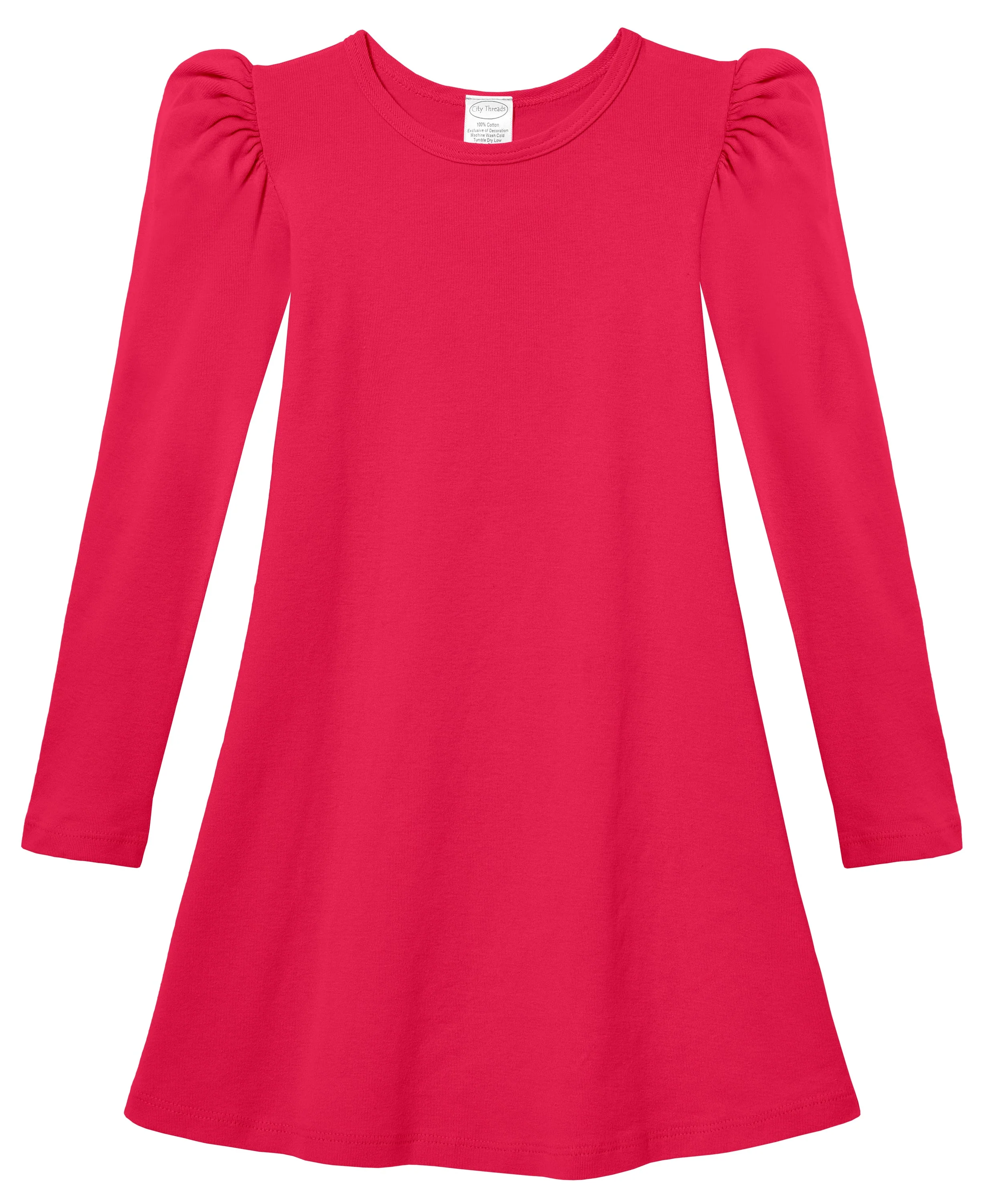 Girls Soft Cotton Puff Long Sleeve Dress | Candy Apple - Drispect