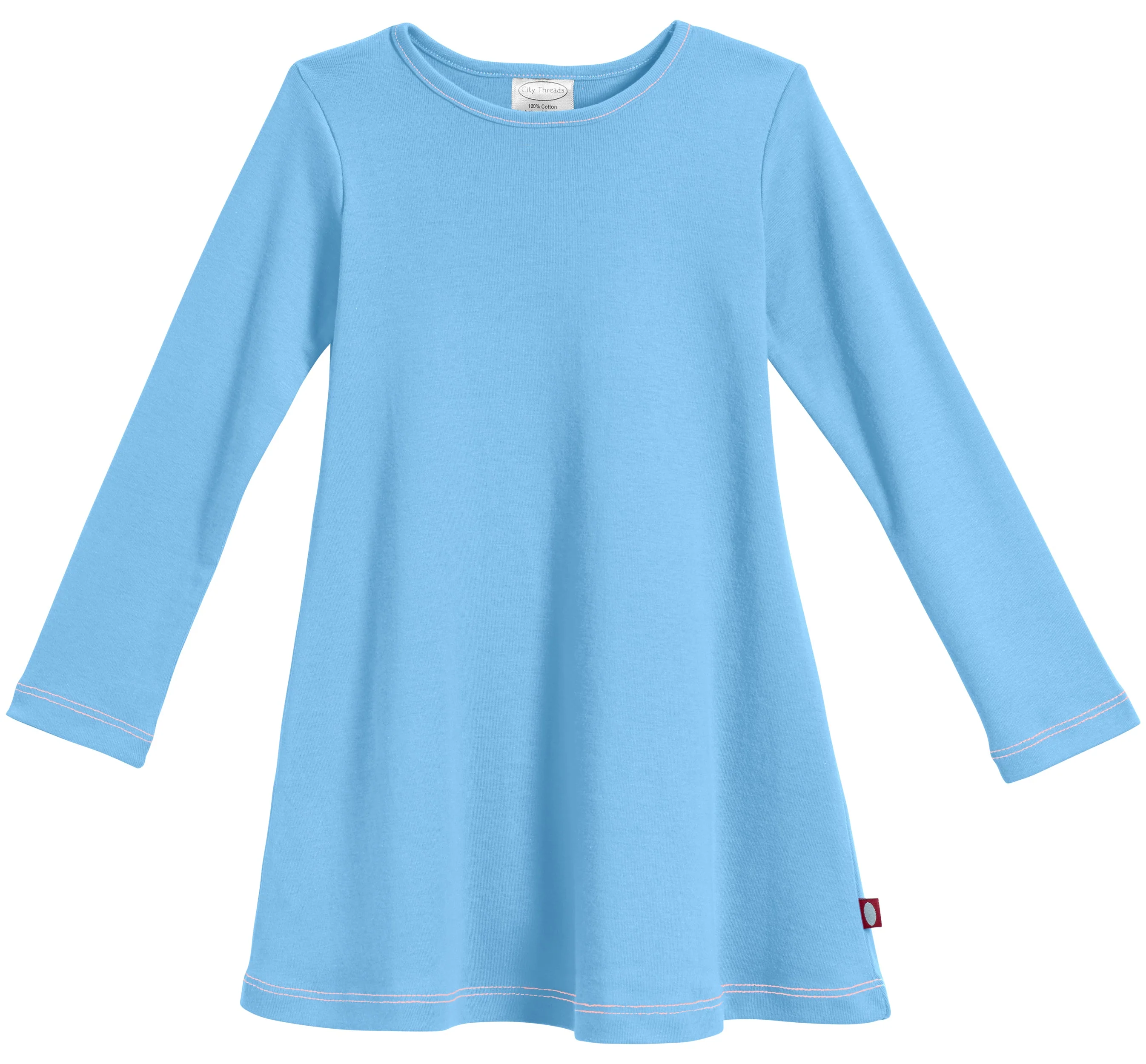 Girls Soft Cotton Long Sleeve Baby Rib Dress | Bright Light Blue - Drispect