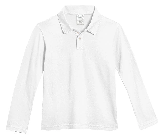 Boys Soft Cotton Jersey 2-Button Long Sleeve Polo Shirt | White - Drispect