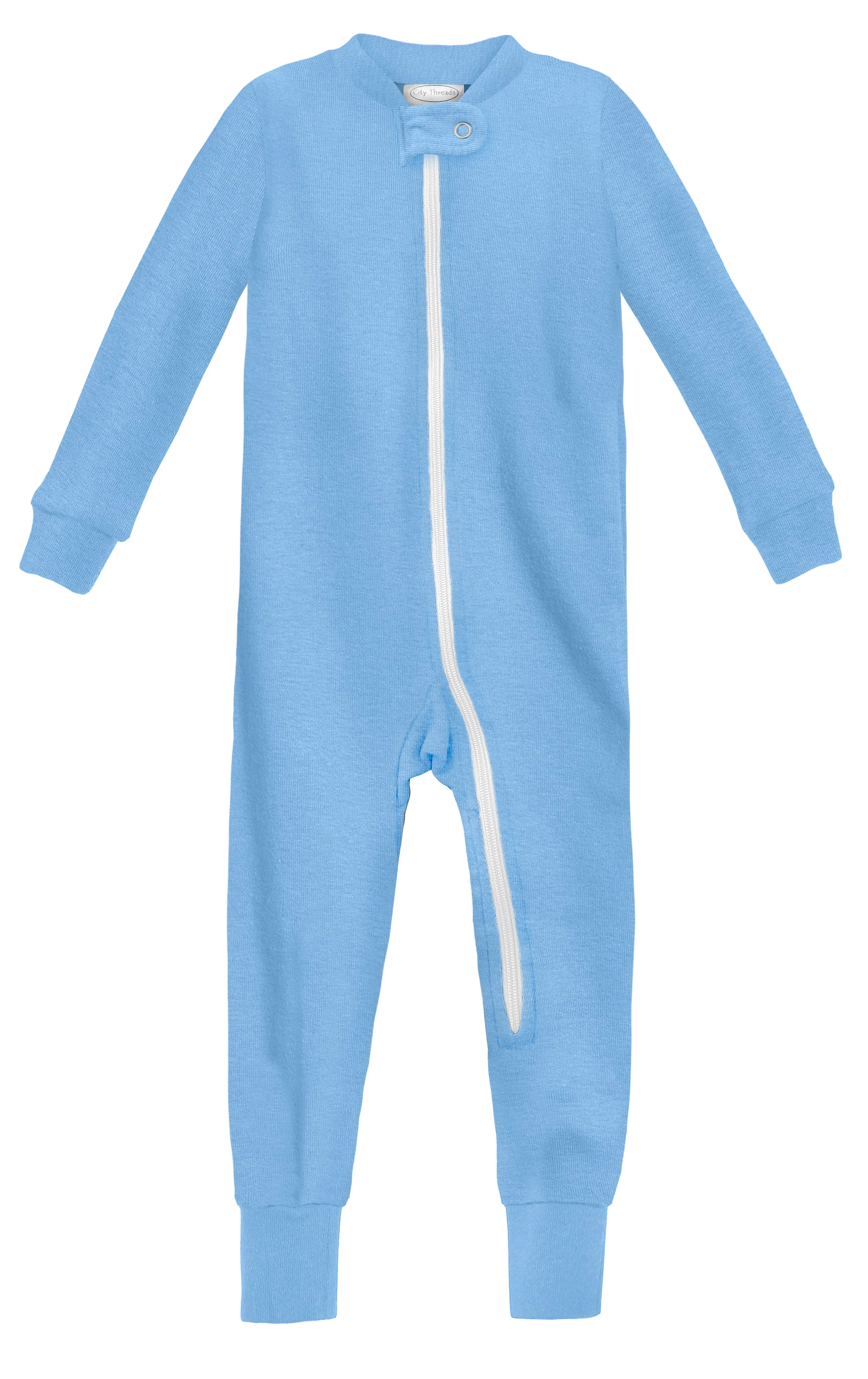 Super-Soft Organic Cotton Footless Zip Footie| Bright Light Blue - Drispect
